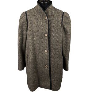 Vintage Coat Works Pure New Wool Herringbone Long Coat Women’s Size 14 MINT!